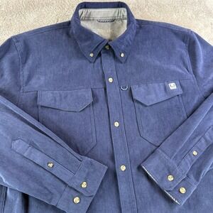 Huk Fishing Men's Hawser Corduroy Button Down Shirt Medium Navy Blue Long Sleeve
